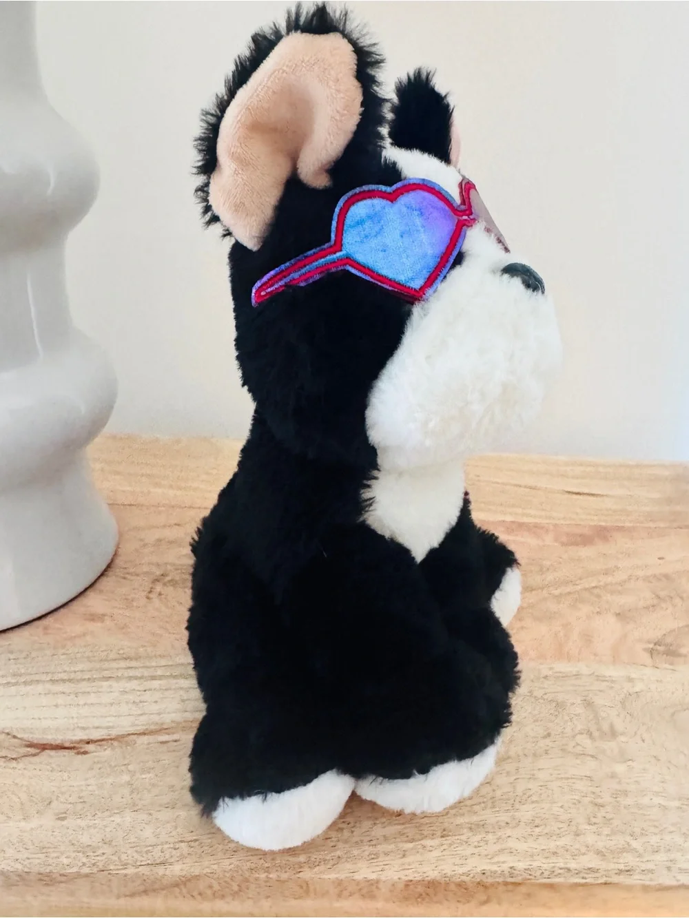 Black & White Plush Dog with Heart Sunglasses - Stuffed Animal